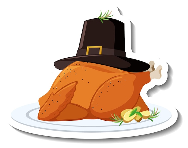 Free vector roasted chicken on a plate with hat