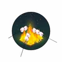 Free vector roasting of marshmallows on bonfire