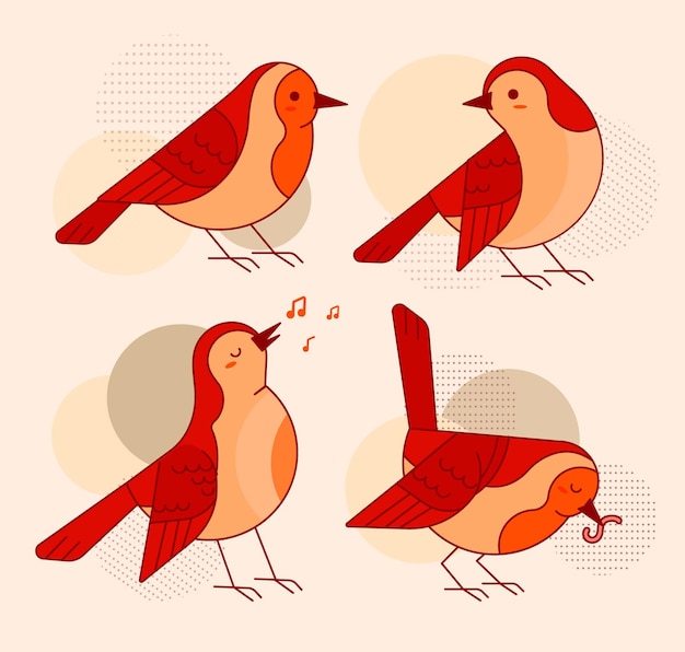 Robin flat illustration stickers set