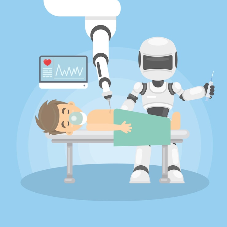 Free Vector robot as doctor robotized surgery with patient