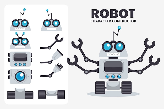 Free vector robot character constructor set illustration