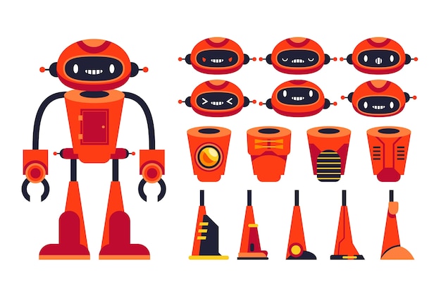 Free vector robot character constructor set illustration