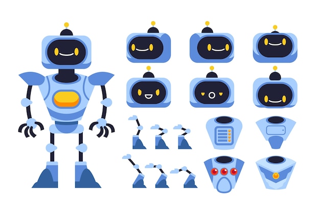 無料ベクター ロボット キャラクター コンストラクター セット イラスト