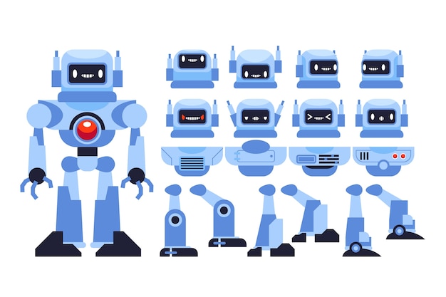 Free vector robot character constructor set illustration