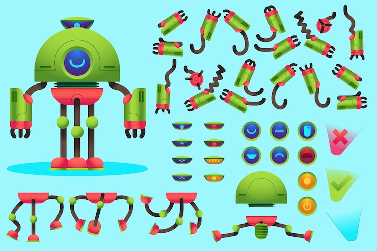 Free Vector robot character constructor set illustration