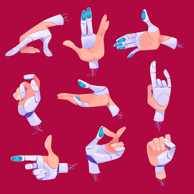 Бесплатное векторное изображение Набор жестов рук робота в разных положениях.
