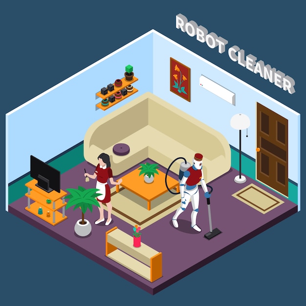 Free vector robot housewife and cleaner professions