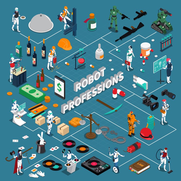 Free Vector robot professions infographics layout 