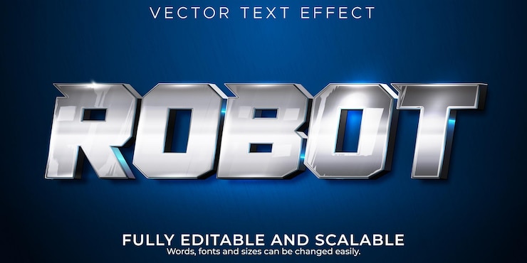 무료 Vector 로봇 텍스트 효과, 편집 가능한 금속 및 기술 텍스트 스타일