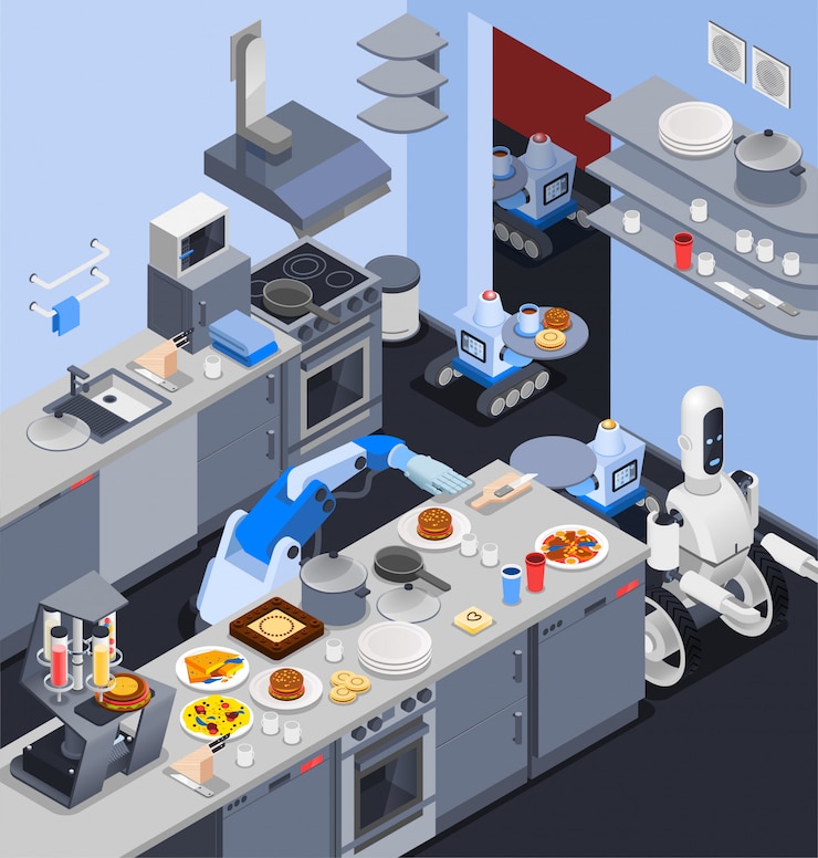 무료 Vector 로봇 주방 메이드 구성