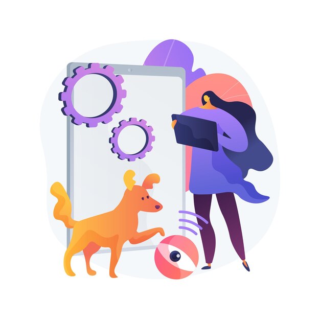 Robotic pet sitters abstract concept   illustration. Pet sitter robot, interactive entertainment, keep an eye on, home animal care robotic solution, smart control service  