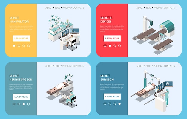 Free vector robotic surgery isometric composition set with robotic device symbols isolated vector illustration