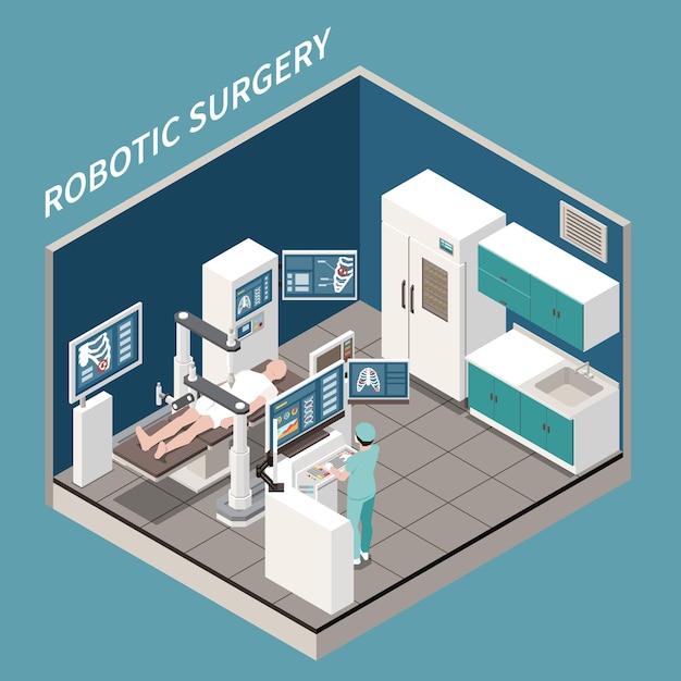 医療シンボルイラストとロボット手術等尺性概念