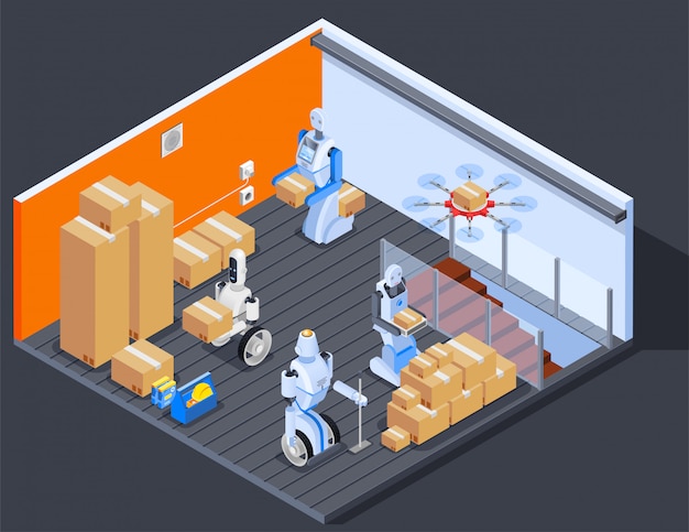 Free vector robotic warehouse workers composition