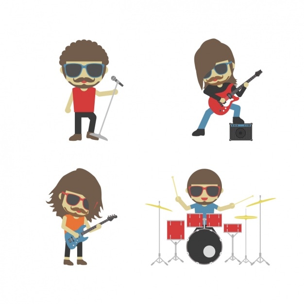 Rock band playing instruments