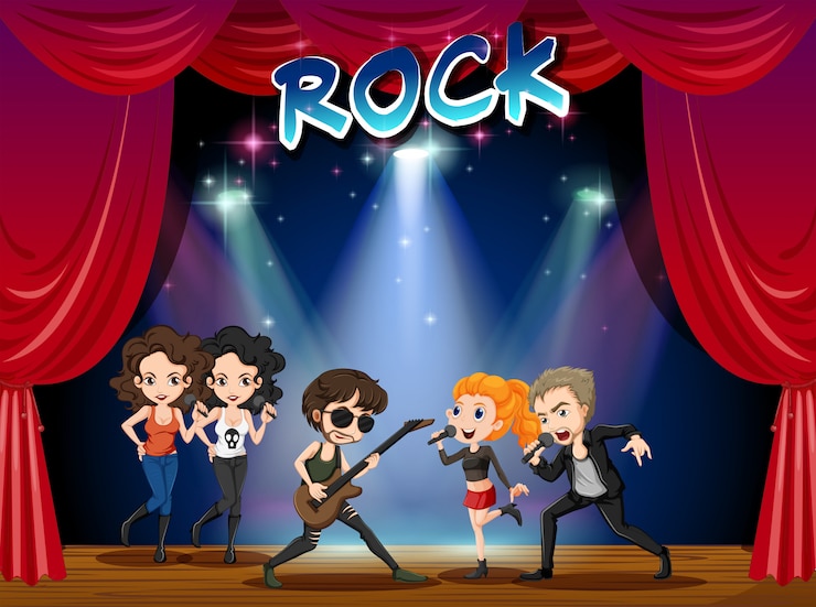 Free Vector rock band playing on stage