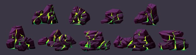 Free vector rock boulder crack with toxic light texture vector