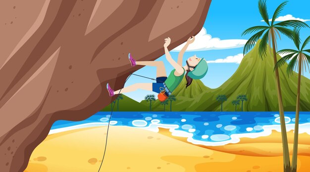 Rock climber on cliff outdoor scene