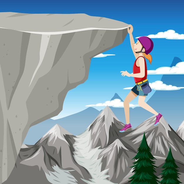 Free vector rock climber on cliff outdoor scene