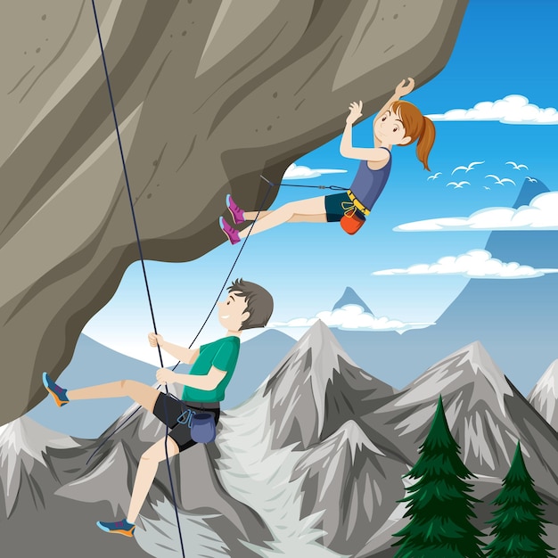 Free vector rock climber on cliff outdoor scene