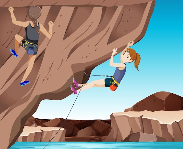 Vettore gratuito scalatore di roccia sulla scena all'aperto della scogliera