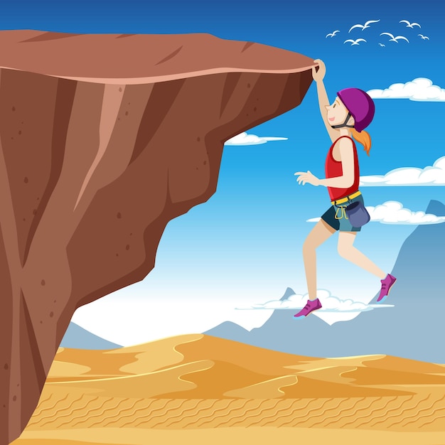 Free vector rock climber on cliff outdoor scene