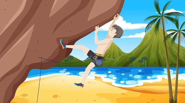 Free vector rock climbing on cliff at the beach