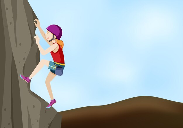 Rock climbing scene with woman climbing alone