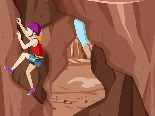 Rock climbing scene with woman climbing alone