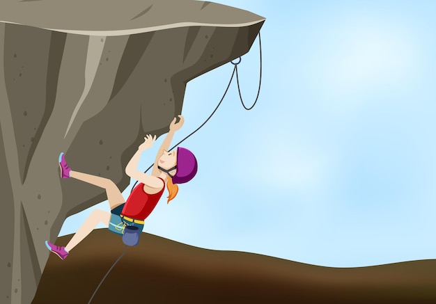 Rock climbing scene with woman climbing rock