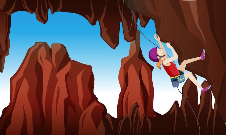 Free Vector rock climbing scene with woman climbing