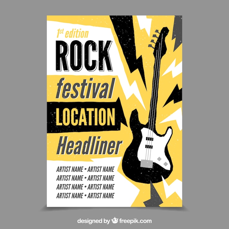 Free Vector rock festival background with electric guitar