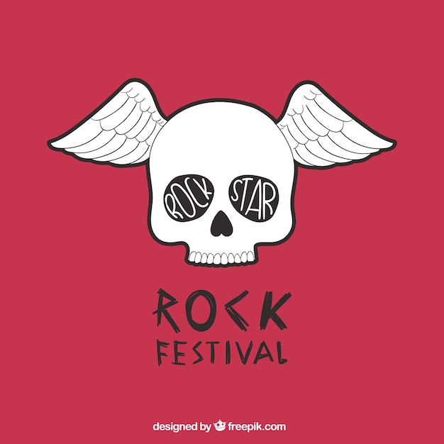 Free vector rock festival poster with a skull