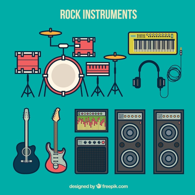 Бесплатное векторное изображение Коллекция рок инструменты