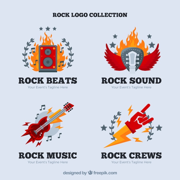 Vettore gratuito collezione rock logo con design piatto