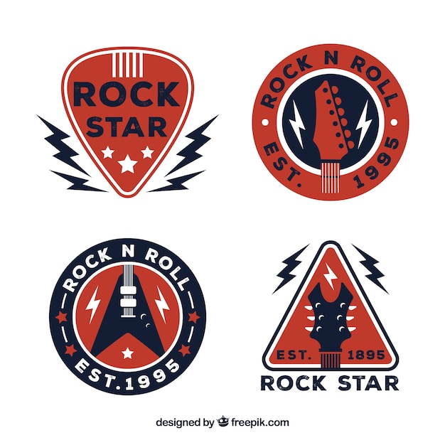 Коллекция логотипов Rock с плоским дизайном