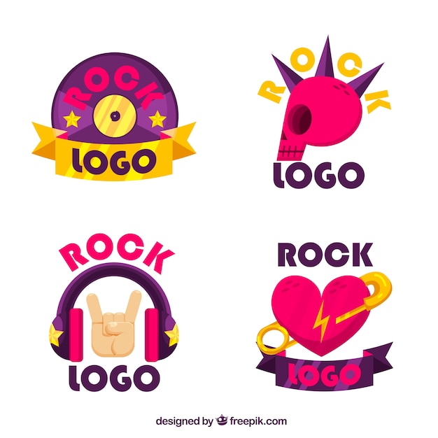 Бесплатное векторное изображение Коллекция логотипов rock с плоским дизайном