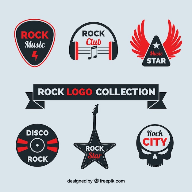 Free vector rock logo collection with flat design