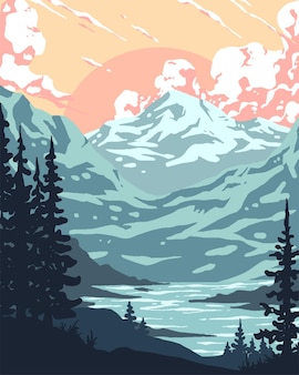 Rock mountains vector illustration at dusk