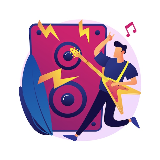 Rock music abstract concept   illustration. Rock-and-roll concert, rock music festival culture, record store, live performance, garage recording studio, band rehearsal