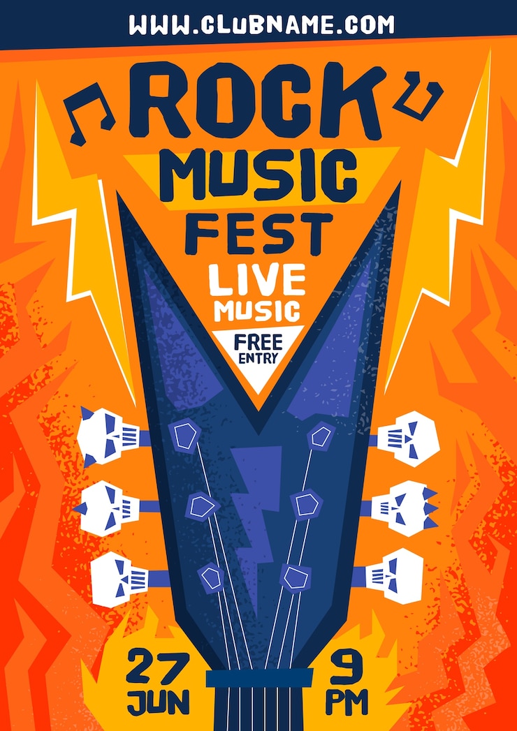 Free Vector rock music festival poster template