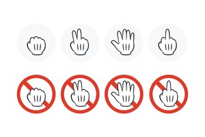 The rock paper scissor game set with middle finger sign