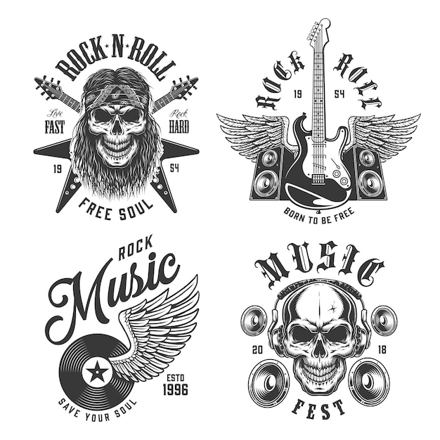 Vettore gratuito emblemi del rock and roll