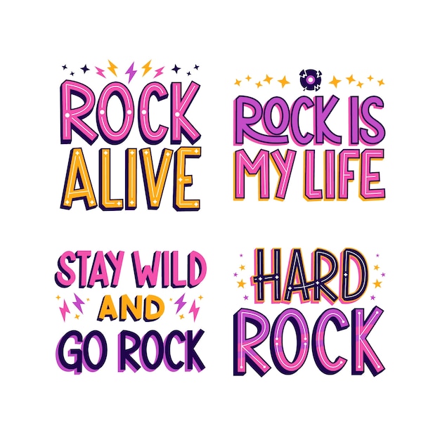 Rock & roll lettering sticker set