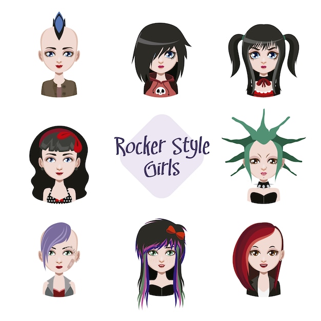 Vettore gratuito collezione ragazze in stile rocker