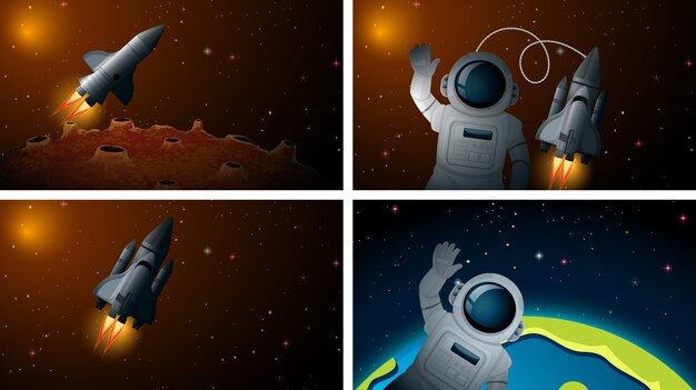 ロケットと宇宙飛行士のシーンまたは背景
