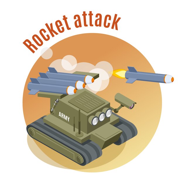 従事している戦争アクション等尺性のシューティングロボットタンクとロケット攻撃ラウンド