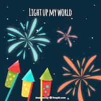 Free vector rocket background and fireworks