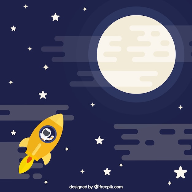 Free vector rocket background towards the moon in flat design