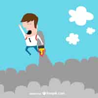 Free vector rocket businessman in the clouds